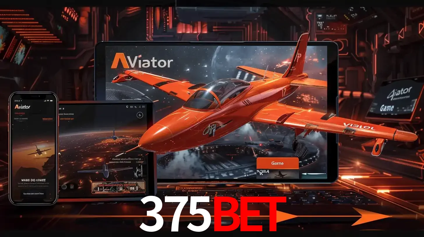 Apresentação tecnológica do jogo Aviator com um avião saindo da tela de um tablet, demonstrando a experiência imersiva em múltiplos dispositivos no 375bet.