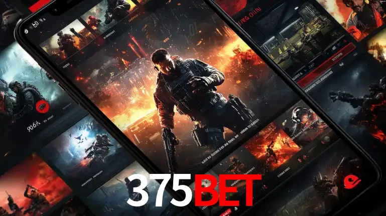 Tela de um celular exibindo uma galeria de jogos de tiro com temática militar, mostrando a variedade de e-sports disponíveis para apostas na plataforma de entretenimento 375bet.