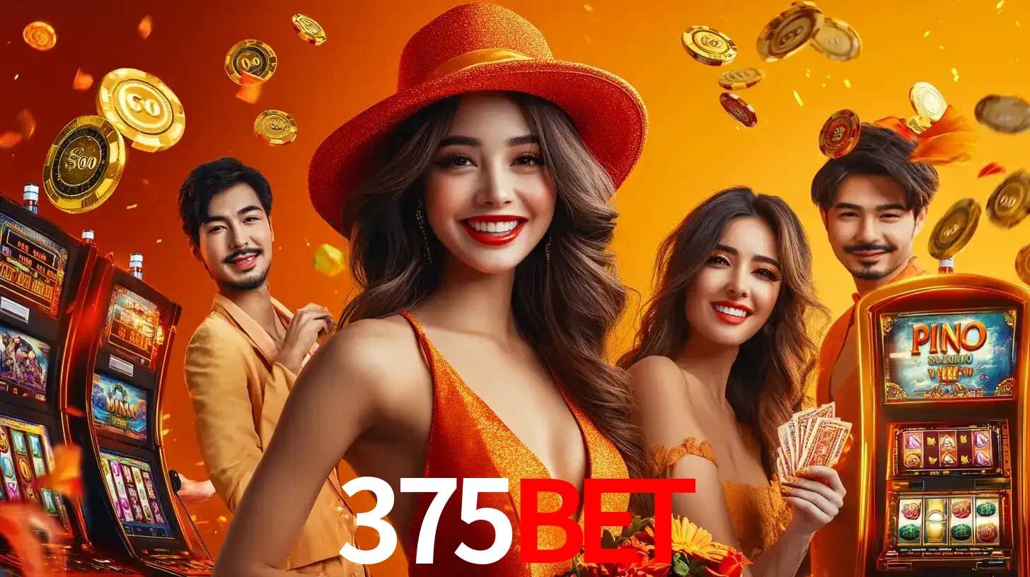 Grupo de amigos asiáticos sorrindo e se divertindo com máquinas de caça-níqueis em um ambiente festivo, celebrando suas vitórias nos jogos de cassino do 375bet.