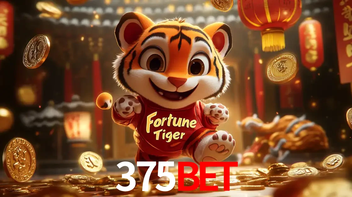 O alegre personagem do Fortune Tiger correndo sobre um caminho de moedas de ouro, simbolizando os grandes prêmios e a diversão do popular jogo de slot do 375bet.