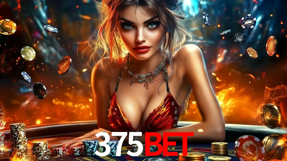 Mulher em uma mesa de cassino com pilhas de fichas e um fundo de fogo, pronta para uma rodada de altas apostas nos jogos de mesa emocionantes do cassino 375bet.
