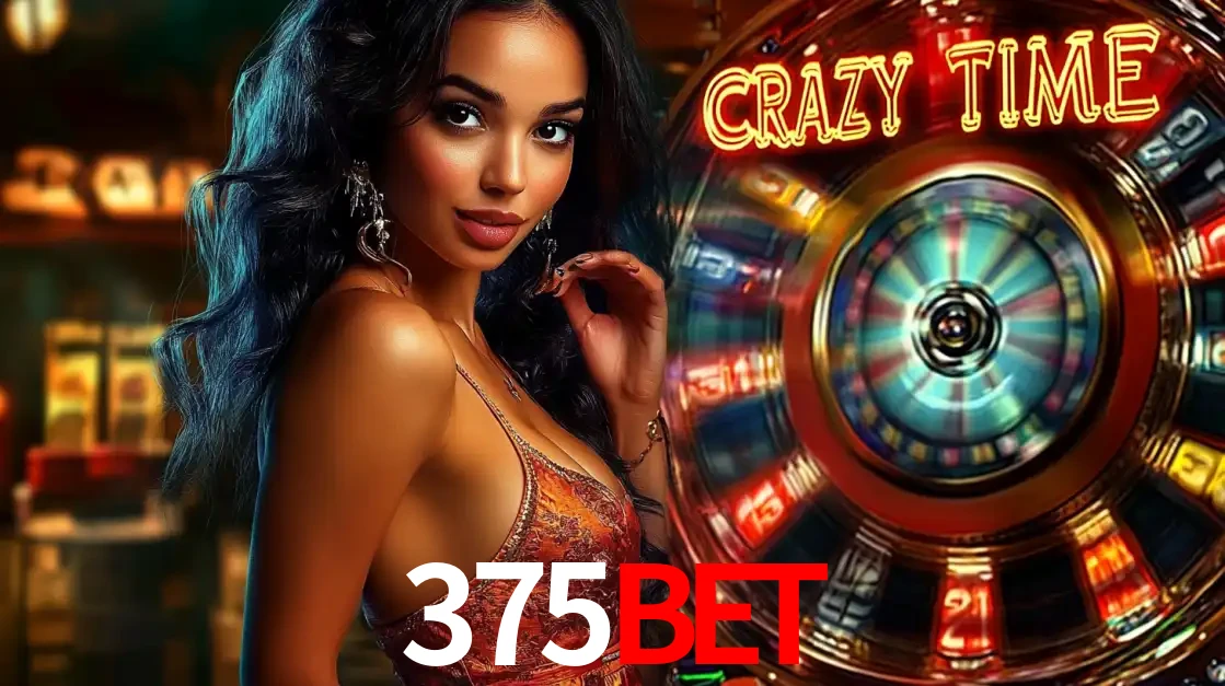 Mulher elegante ao lado da vibrante roda da fortuna do jogo de cassino ao vivo Crazy Time, um dos game shows mais populares e cheios de prêmios do 375bet.